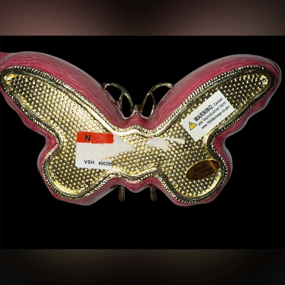 🦋 Kubla Crafts Jeweled Pink & Gold Butterfly Hinged Trinket Box NEW - Picture 6 of 9